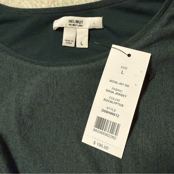 Helmut Lang Nova Jersey Ruched 3/4 Sleeve Midi Dress Dark Green Eucalyptus - Picture 9 of 10